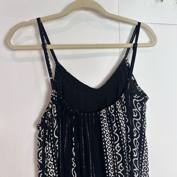 Zury Jumpsuit Womens Free Size Black White Beaded Wide Leg Metallic Boho Flowy - Picture 10 of 16